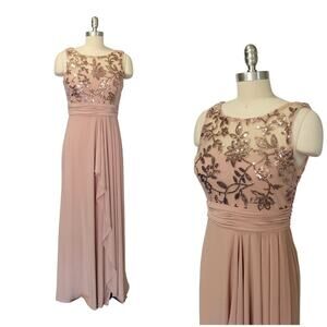 Vintage 90s Y2K Prom Dress Maxi Gown Size 4P Pink Mauve Sequin Formal Dance